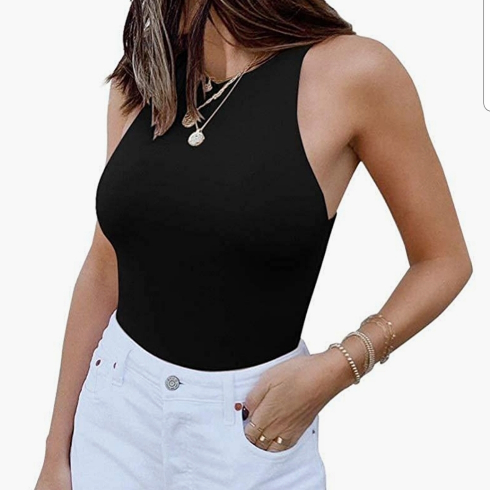 NWT ReoRia Sleeveless Racerback Bodysuit. Black,   Size M